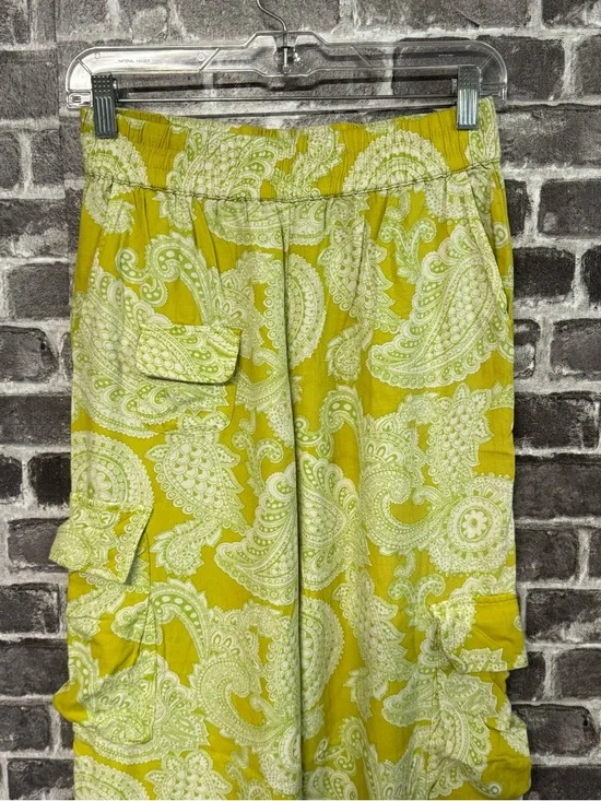 Urban Outfitters Sophie Paisley Printed Pull On Cargo Pant Chartreuse green - Picture 3 of 14